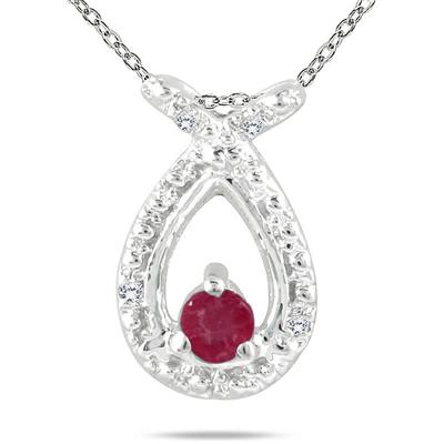 Ruby and Diamond Pendant in 10K White Gold