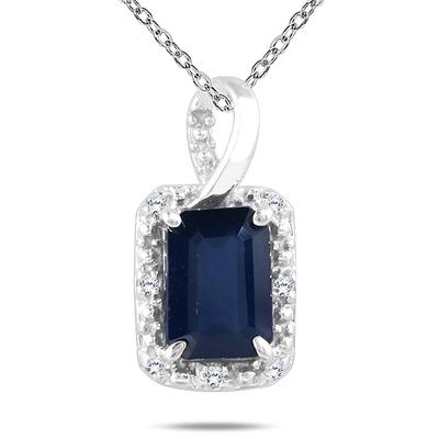 Sapphire and Diamond Pendant in 10K White Gold