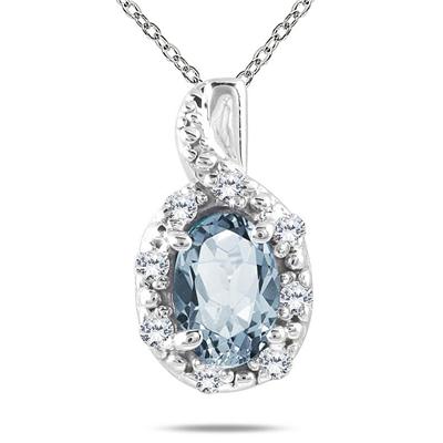 10K White Gold Aquamarine and Diamond Pendant 