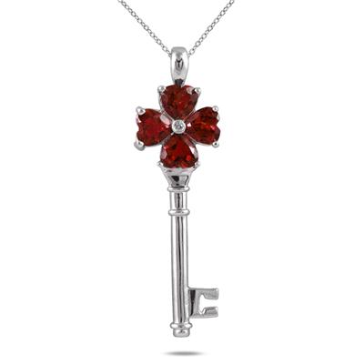 Created Heart Shaped Ruby & Genuine Diamond Key Pendant in .925 Sterling Silver