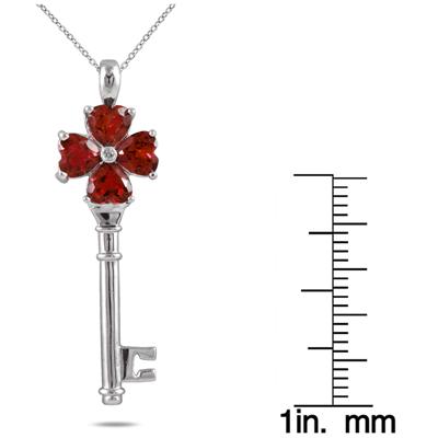 Created Heart Shaped Ruby & Genuine Diamond Key Pendant in .925 Sterling Silver