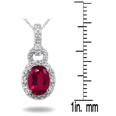 7x5MM Created Oval Ruby and Genuine Diamond Estate Pendant in .925 Sterling Silver