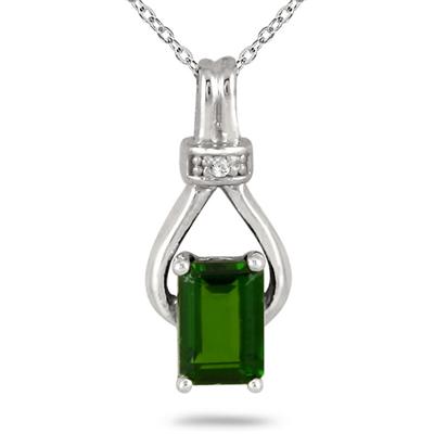 6x4mm Created Emerald and Diamond Regal Pendant in .925 Sterling Silver  