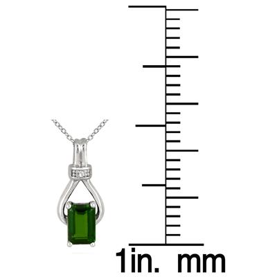 6x4mm Created Emerald and Diamond Regal Pendant in .925 Sterling Silver  