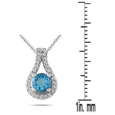 5/8 CTW Blue Topaz and Diamond Pendant in 10K White Gold