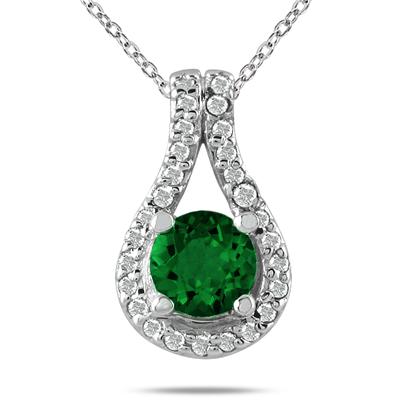 5/8 CTW Emerald and Diamond Pendant in 10K White Gold