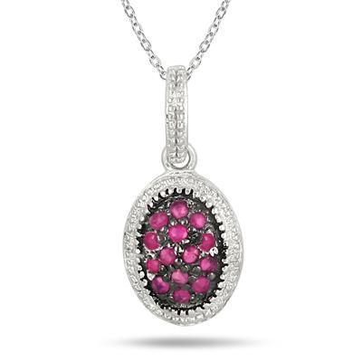 1/5 Carat T.W Genuine Ruby Milgrain Design Oval Pendant in .925 Sterling Silver