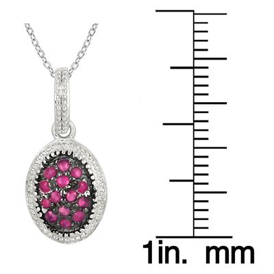 1/5 Carat T.W Genuine Ruby Milgrain Design Oval Pendant in .925 Sterling Silver