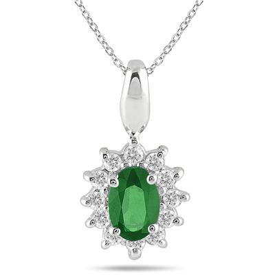 1/5 Carat TW Emerald and Diamond Pendant in 10K White Gold