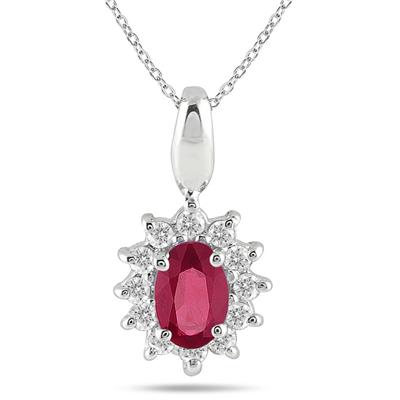 1/5 Carat TW Ruby and Diamond Pendant in 10K White Gold