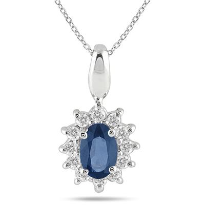 1/5 Carat TW Sapphire and Diamond Flower Pendant in 10K White Gold