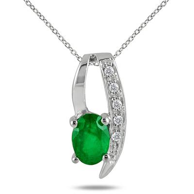 0.85 Carat All Natural Emerald and Diamond Loop Pendant in .925 Sterling Silver