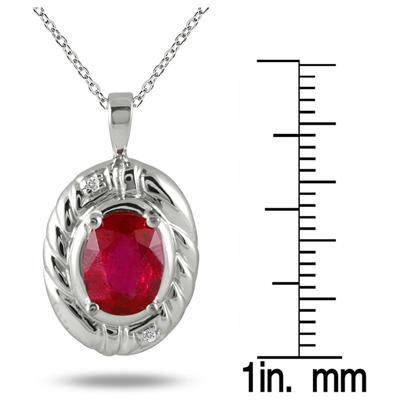 1.65 Carat Oval Ruby and Diamond Pendant in .925 Sterling Silver