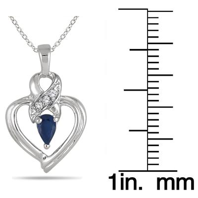 Sapphire and Diamond Heart Pendant in 10K White Gold