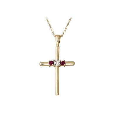 Contemporary Ruby Cross Pendant 14k Yellow Gold