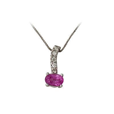 Pink Sapphire and Diamond Pendant 14K White Gold