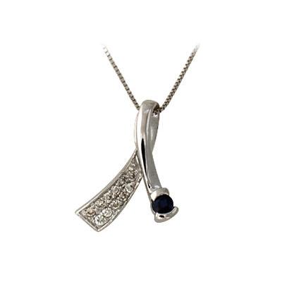 Sapphire and Diamond Pendant Necklace 14K White Gold