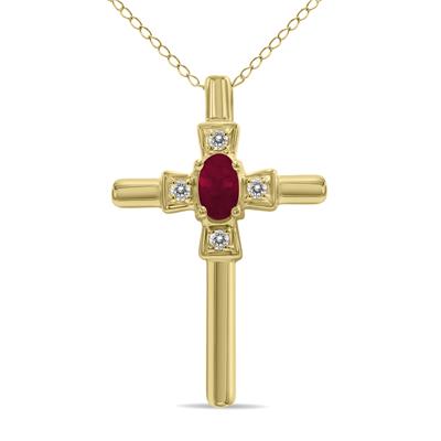 Ruby and Diamond Cross Pendant 10K Yellow Gold
