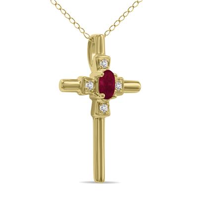 Ruby and Diamond Cross Pendant 10K Yellow Gold