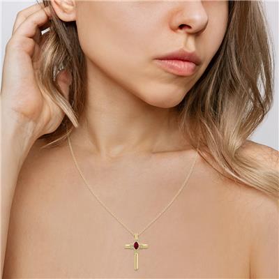 Ruby and Diamond Cross Pendant 10K Yellow Gold