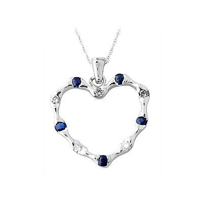 Sapphire and Diamond Heart Pendant in 14k White Gold
