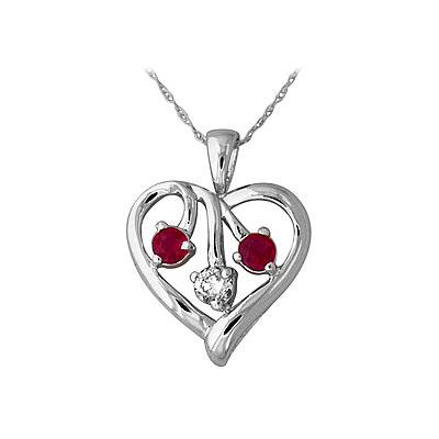 Ruby and Diamond Heart Pendant in 14kt White Gold