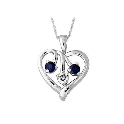 Sapphire and Diamond Heart Pendant in 14kt White Gold