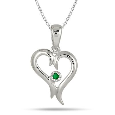 Genuine Emerald Heart Pendant in .925 Sterling Silver