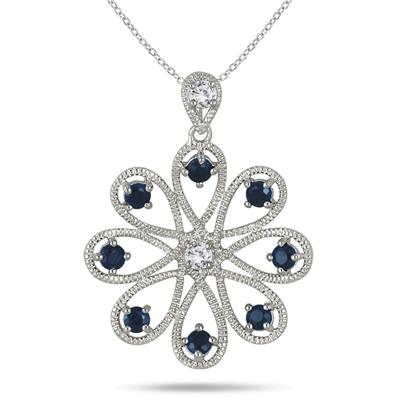 1.50 Carat Sapphire and White Topaz Pendant in .925 Sterling Silver