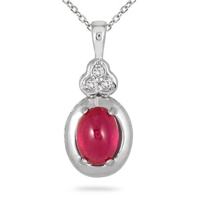 2 Carat Natural Cabochon Ruby and Diamond Pendant in .925 Sterling Silver