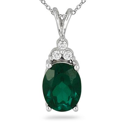 Created Emerald and Diamond Pendant in .925 Sterling Silver