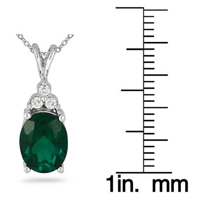 Created Emerald and Diamond Pendant in .925 Sterling Silver