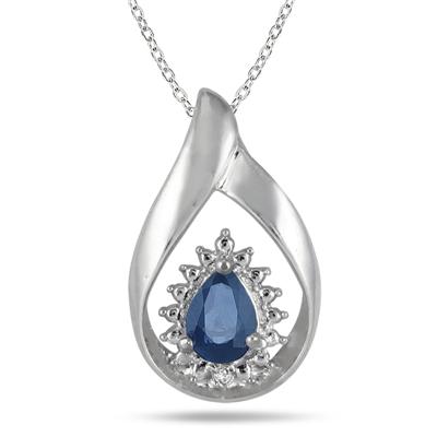 3/4 Carat Pear Shape September Sapphire and Diamond Pendant in .925 Sterling Silver