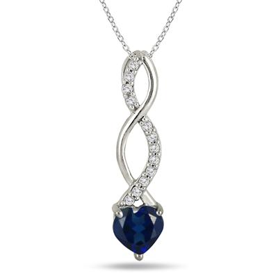 1 Carat Created Sapphire and Diamond Heart Twist Pendant in .925 Sterling Silver 