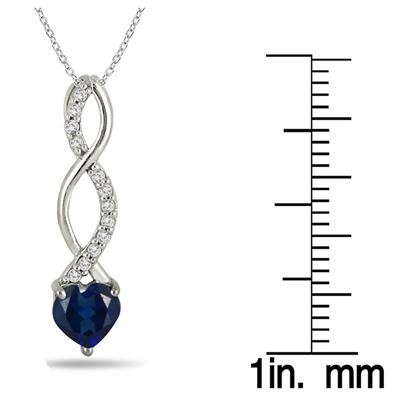 1 Carat Created Sapphire and Diamond Heart Twist Pendant in .925 Sterling Silver 