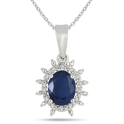 2.75 Carat Created Sapphire and Diamond Pendant in .925 Sterling Silver 