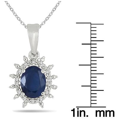 2.75 Carat Created Sapphire and Diamond Pendant in .925 Sterling Silver 