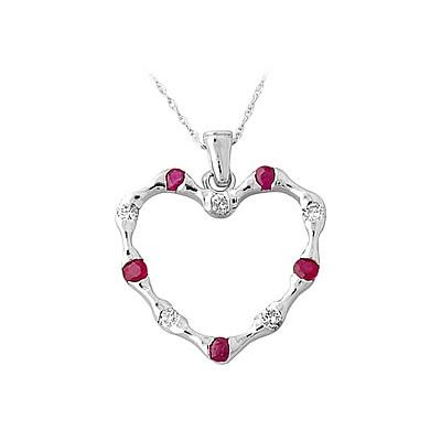 Ruby and Diamond Heart Pendant in 14k White Gold