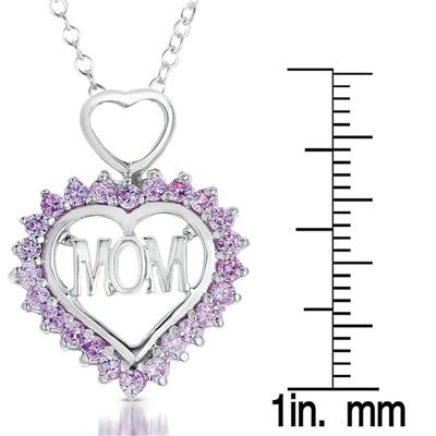 Created Pink Sapphire MOM Heart Pendant in .925 Sterling Silver