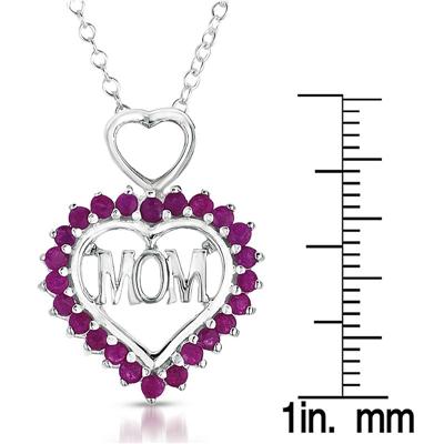 1.25 Carat Ruby MOM Heart Pendant in .925 Sterling Silver