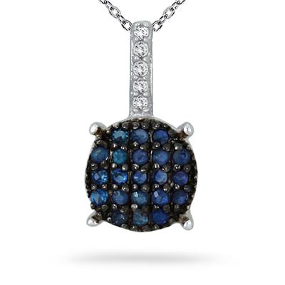1/5 Carat Sapphire and Diamond Cluster Pendant in .925 Sterling Silver
