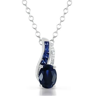 Created Oval and Princess Sapphire and Diamond Pendant in .925 Sterling Silver