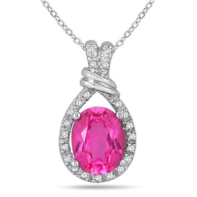 2.80 Carat Oval Pink Topaz and Diamond Pendant in in .925 Sterling Silver