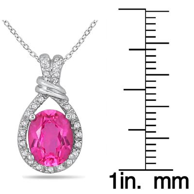 2.80 Carat Oval Pink Topaz and Diamond Pendant in in .925 Sterling Silver
