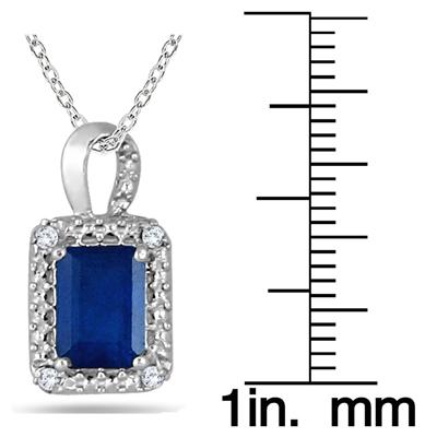 1.50 Carat Emerald Cut Sapphire and Diamond Pendant in .925 Sterling Silver 