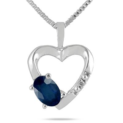 Sapphire and Diamond Heart Pendant in 10kt White Gold