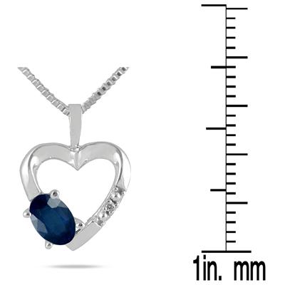 Sapphire and Diamond Heart Pendant in 10kt White Gold