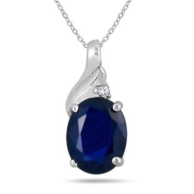 2.25 Carat Oval Sapphire and Diamond Pendant in .925 Sterling Silver  