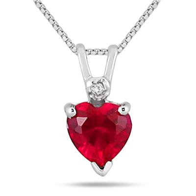 6MM Heart Shape Lab Created Ruby and Genuine Diamond Pendant in .925 Sterling Silver