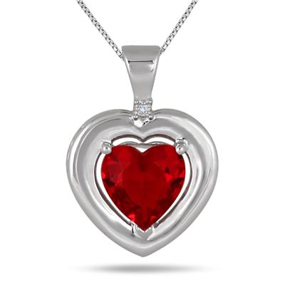 2.80 Carat Created Ruby and Genuine Diamond Pendant in .925 Sterling Silver